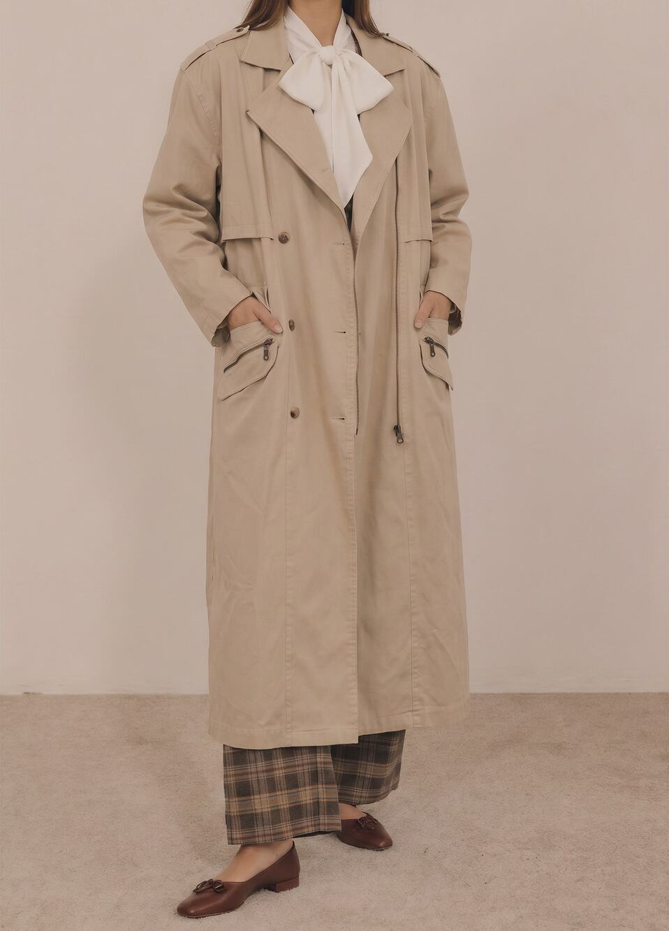 Trench Coat Military Style Beige Tan 1980s Oversize Together Spiegel Women 14